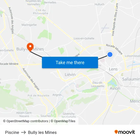 Piscine to Bully les Mines map