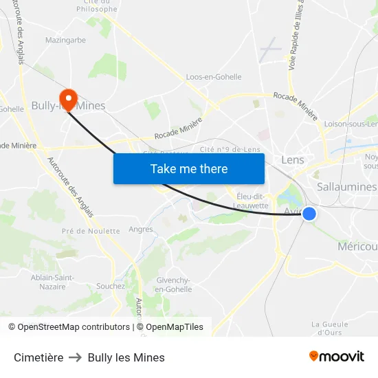 Cimetière to Bully les Mines map