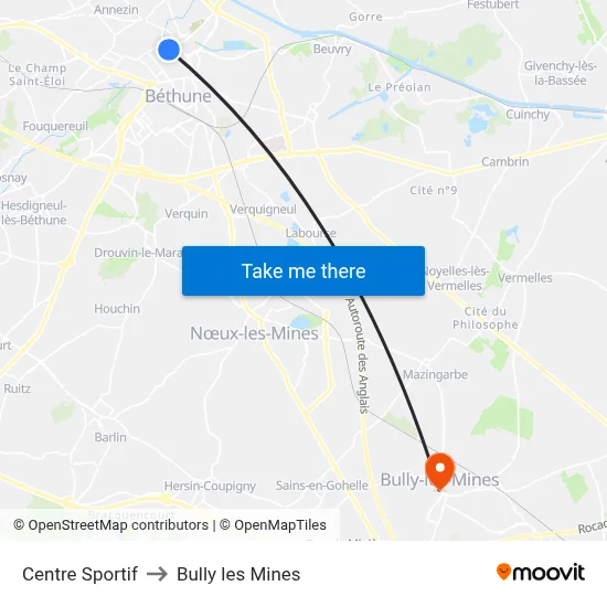 Centre Sportif to Bully les Mines map