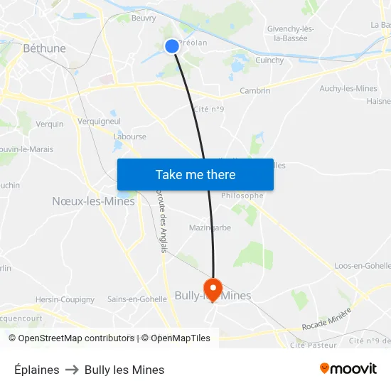 Éplaines to Bully les Mines map