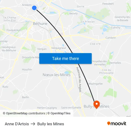 Anne D'Artois to Bully les Mines map