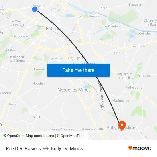 Rue Des Rosiers to Bully les Mines map