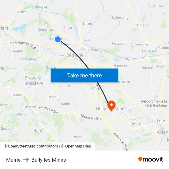 Mairie to Bully les Mines map