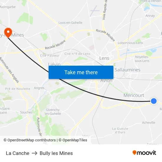La Canche to Bully les Mines map