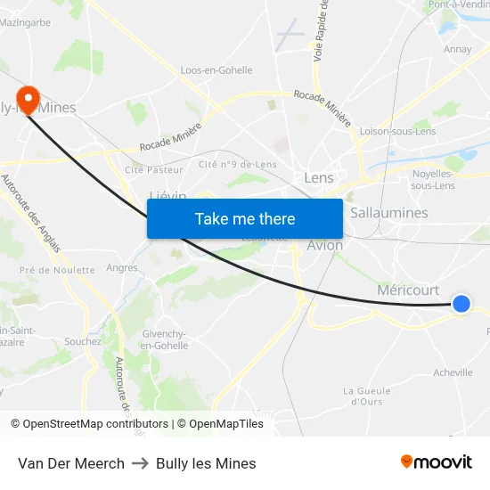 Van Der Meerch to Bully les Mines map
