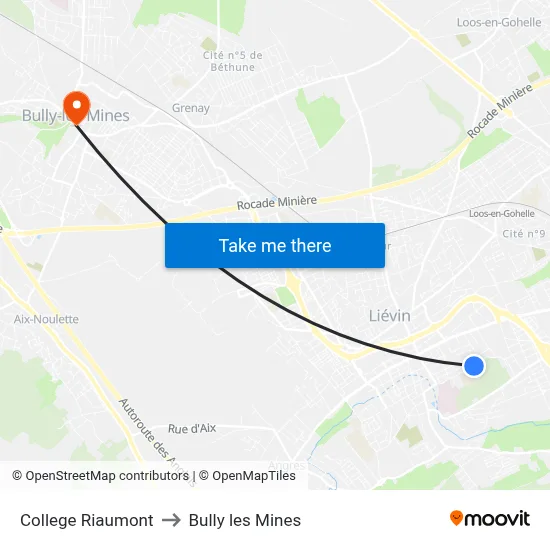 College Riaumont to Bully les Mines map