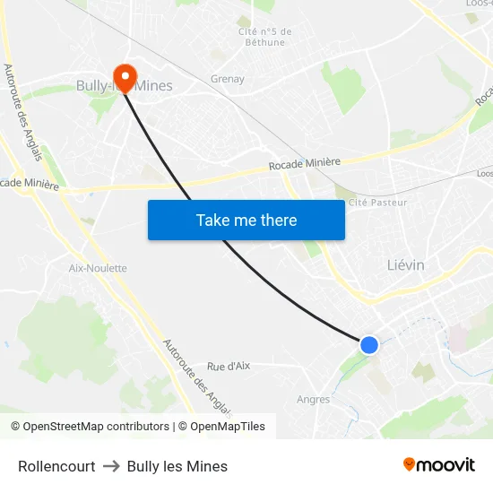 Rollencourt to Bully les Mines map