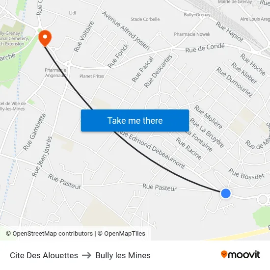 Cite Des Alouettes to Bully les Mines map
