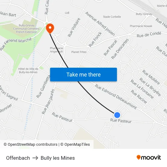 Offenbach to Bully les Mines map