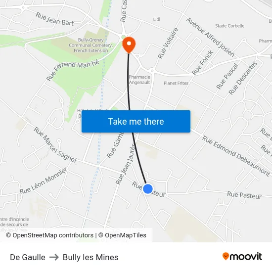 De Gaulle to Bully les Mines map