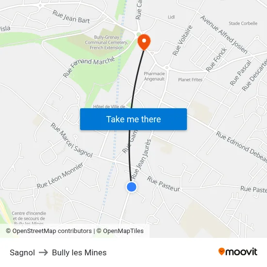 Sagnol to Bully les Mines map
