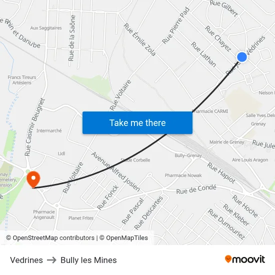 Vedrines to Bully les Mines map