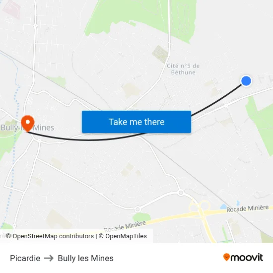 Picardie to Bully les Mines map