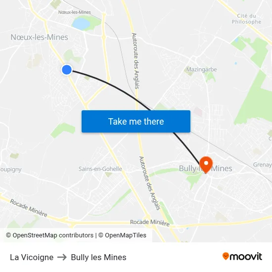 La Vicoigne to Bully les Mines map