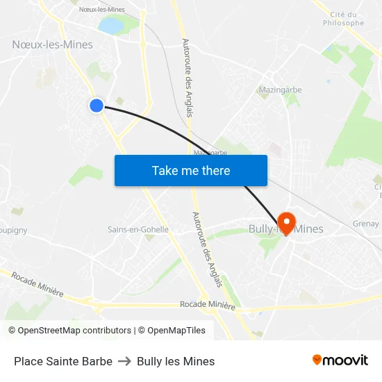Place Sainte Barbe to Bully les Mines map