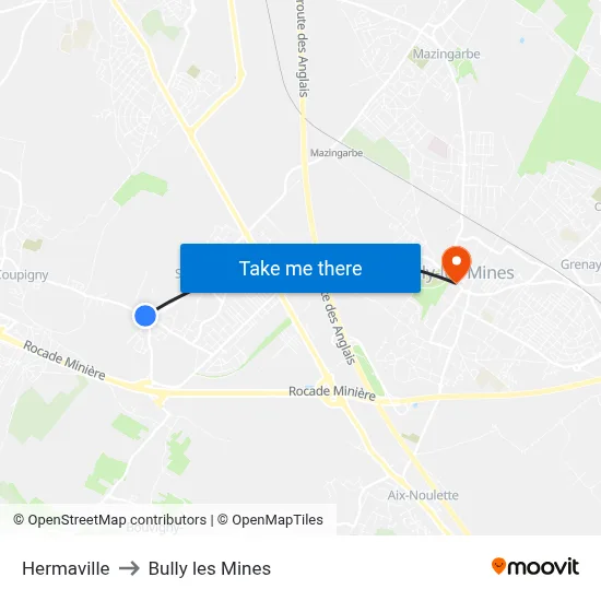 Hermaville to Bully les Mines map