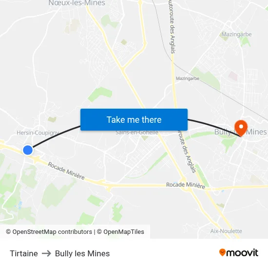 Tirtaine to Bully les Mines map