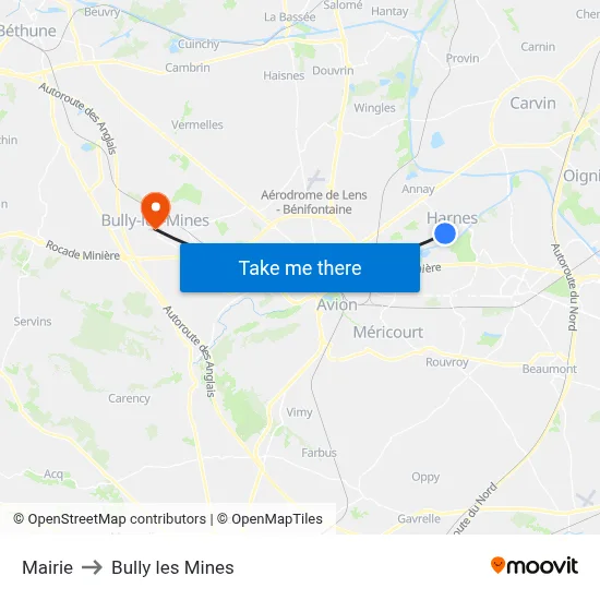 Mairie to Bully les Mines map
