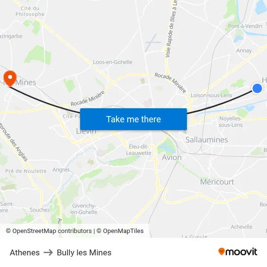 Athenes to Bully les Mines map