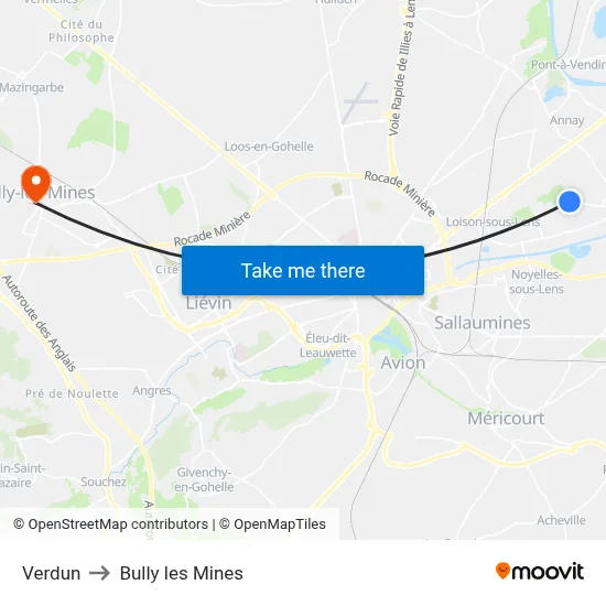 Verdun to Bully les Mines map