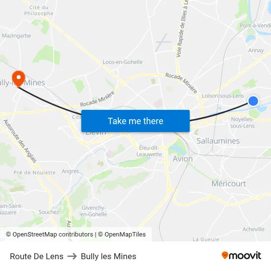 Route De Lens to Bully les Mines map