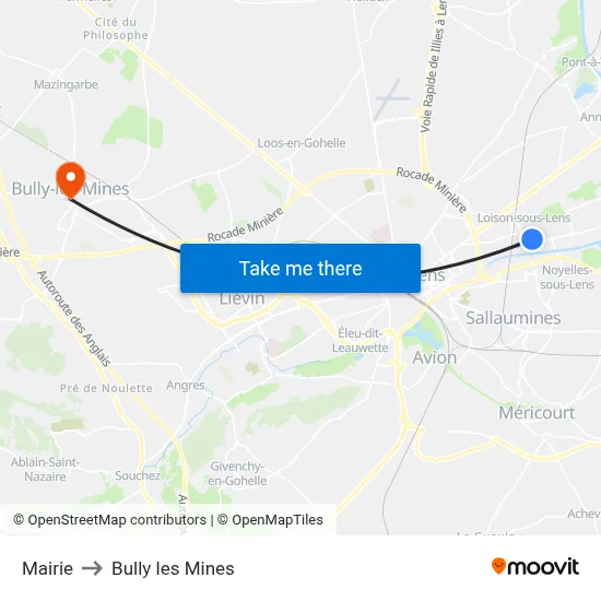 Mairie to Bully les Mines map