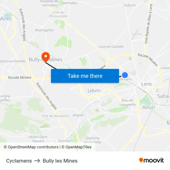 Cyclamens to Bully les Mines map