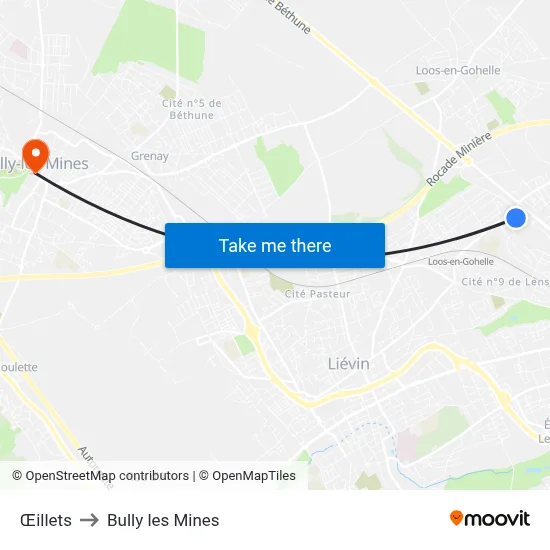 Œillets to Bully les Mines map
