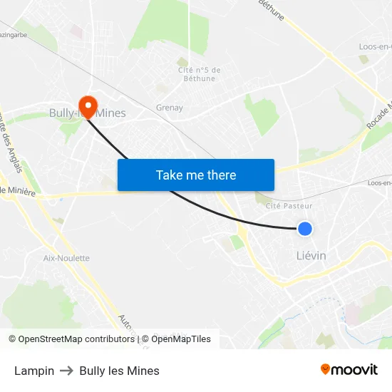 Lampin to Bully les Mines map