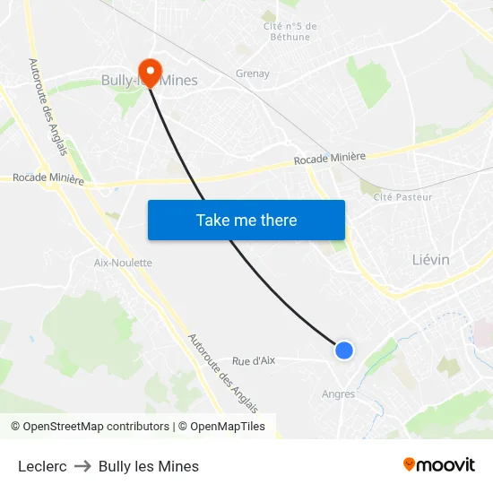 Leclerc to Bully les Mines map