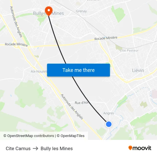 Cite Camus to Bully les Mines map
