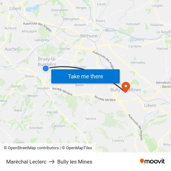 Maréchal Leclerc to Bully les Mines map