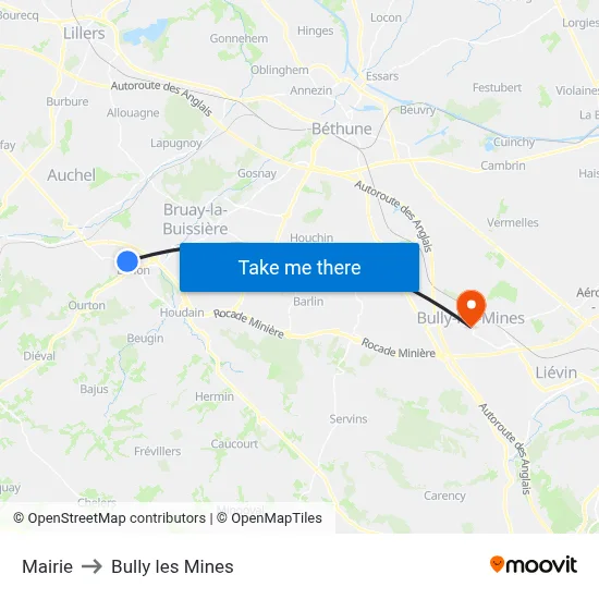 Mairie to Bully les Mines map
