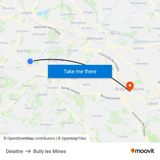 Delattre to Bully les Mines map