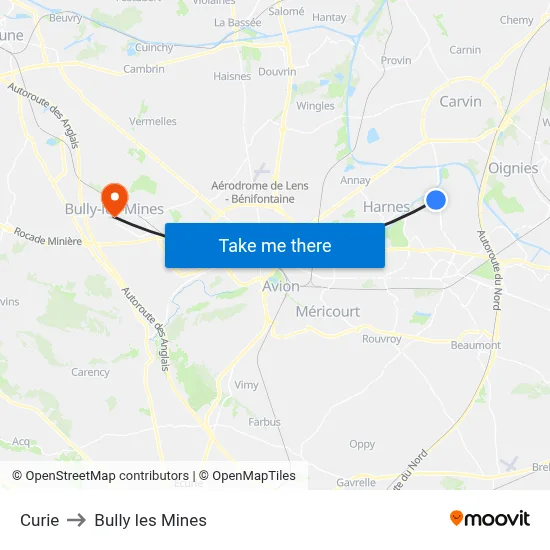 Curie to Bully les Mines map