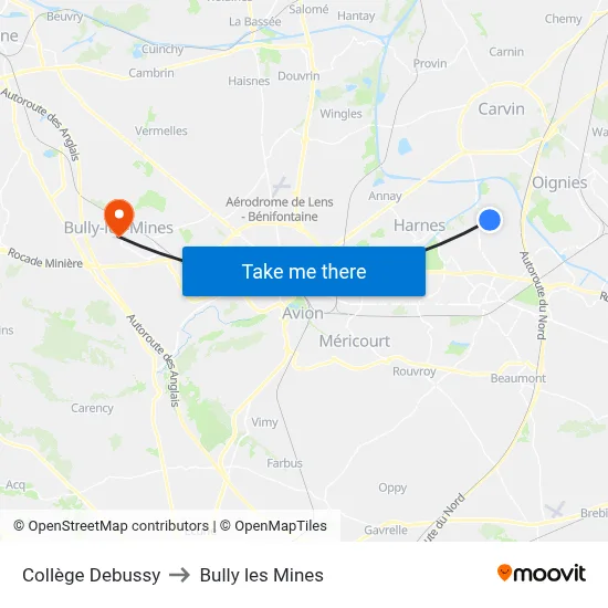 Collège Debussy to Bully les Mines map