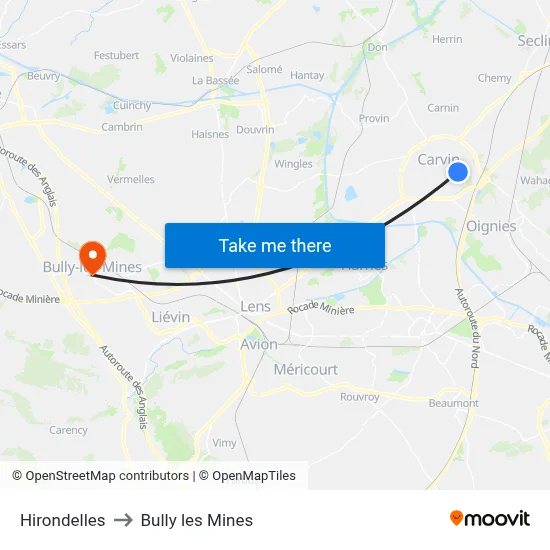 Hirondelles to Bully les Mines map