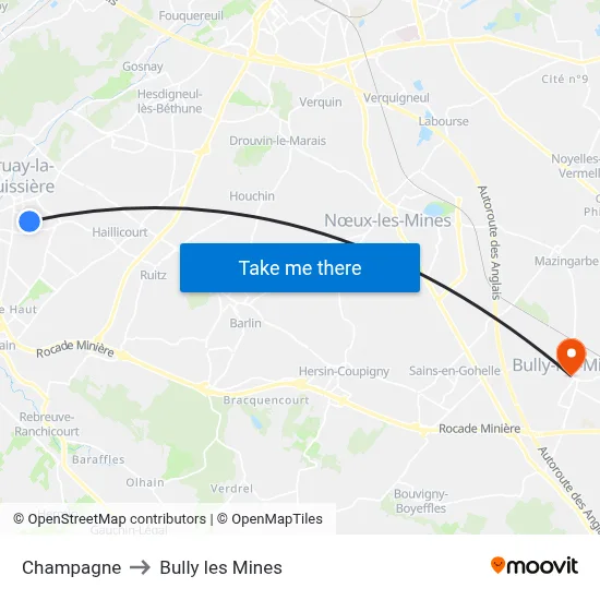Champagne to Bully les Mines map