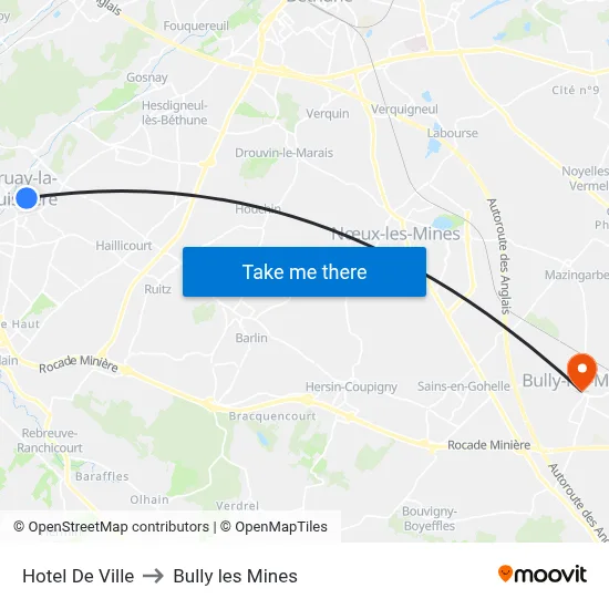 Hotel De Ville to Bully les Mines map