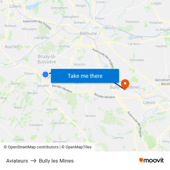 Aviateurs to Bully les Mines map