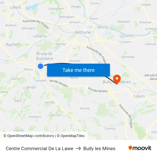 Centre Commercial De La Lawe to Bully les Mines map