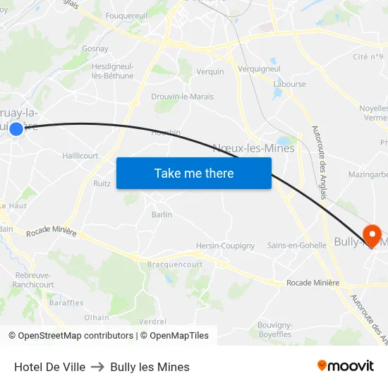 Hotel De Ville to Bully les Mines map