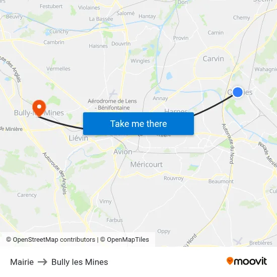 Mairie to Bully les Mines map