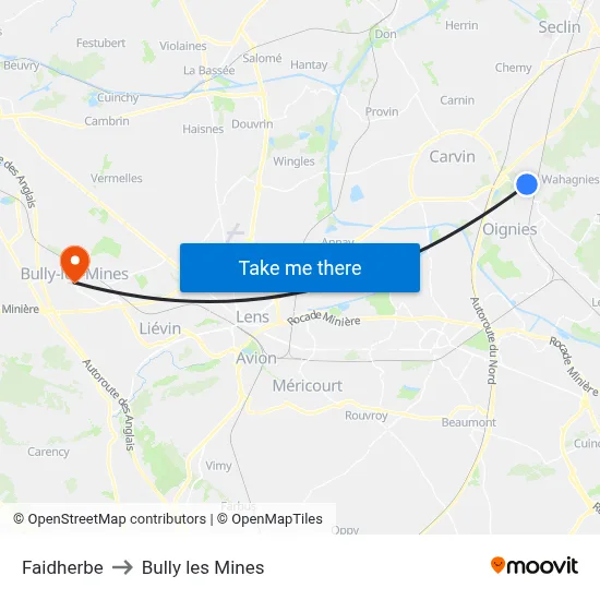 Faidherbe to Bully les Mines map