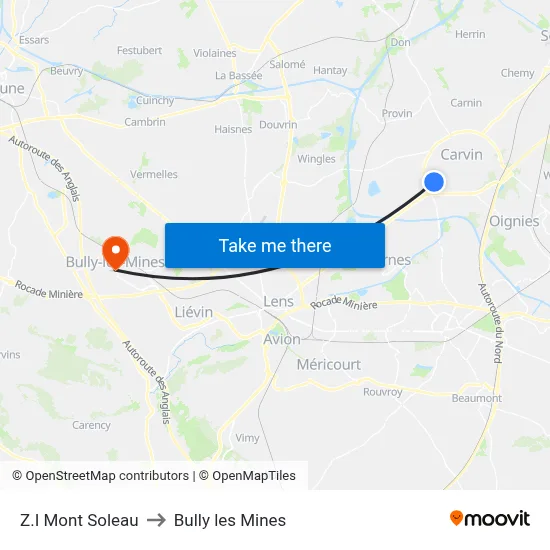 Z.I Mont Soleau to Bully les Mines map