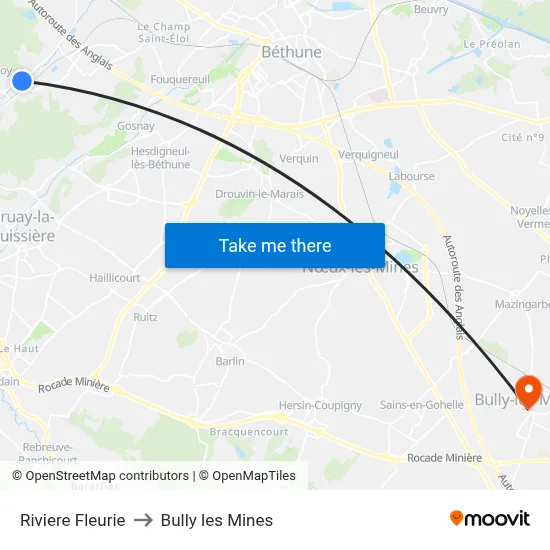 Riviere Fleurie to Bully les Mines map