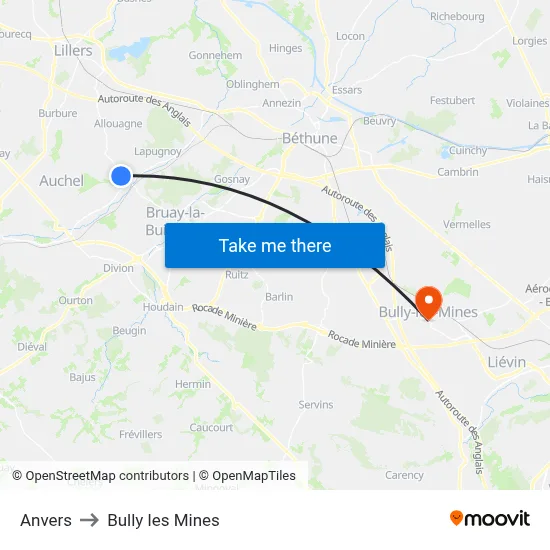 Anvers to Bully les Mines map