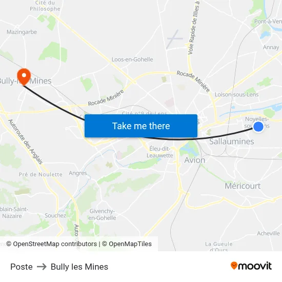 Poste to Bully les Mines map