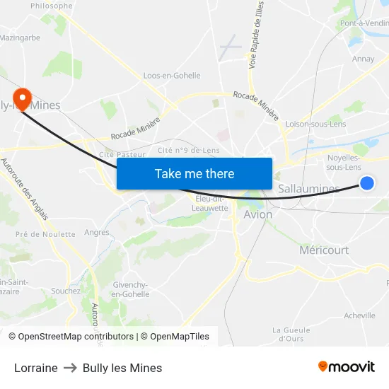 Lorraine to Bully les Mines map