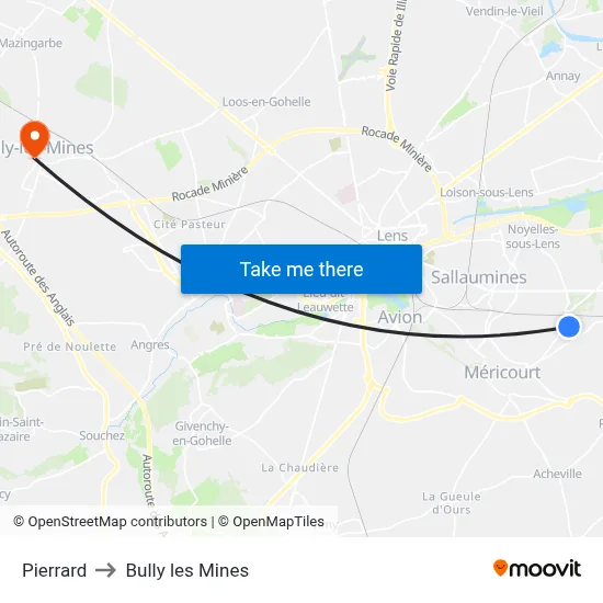 Pierrard to Bully les Mines map